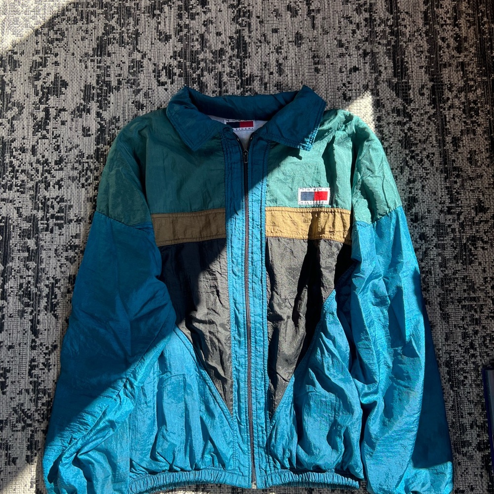 Teal and Black Colorblock Windbreaker Jacket